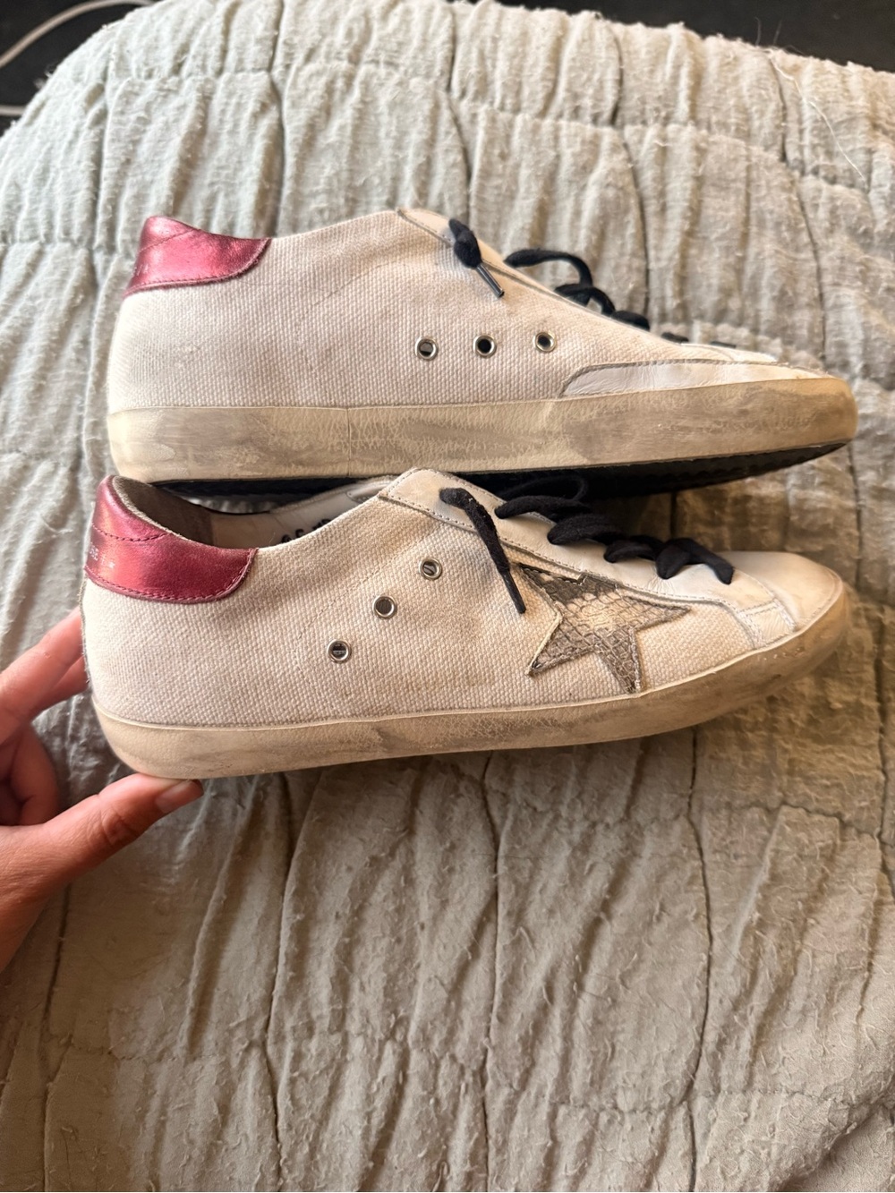 Golden Goose White Canvas Sneakers snakeskin Star - Picture 2 of 7